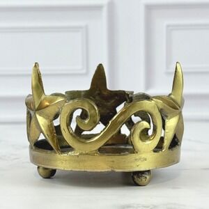 VTG Pier 1 Important Solid Brass Stars and Scrolls Pillar Candle Holder